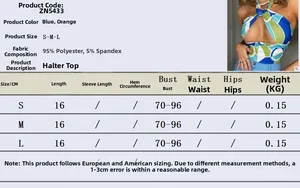 Detailed size chart for the strapless tube top with length and bust measurements
