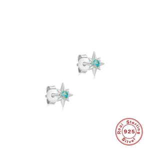 S925 Sterling Silver octagon star stud earrings with iridescent opal stone inlay
