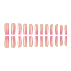 Glossy long square pink ombre French tip press-on nails set with 24 pieces