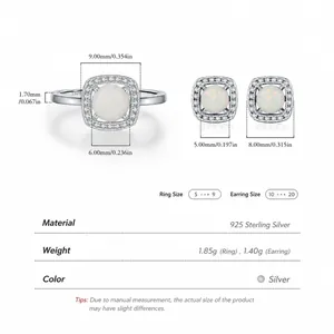 Elegant 925 sterling silver jewelry set featuring round opal ring and matching stud earrings