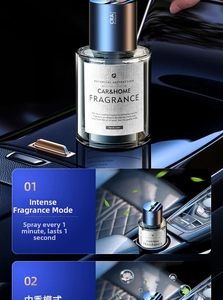 Detail showing the 160ml smart car fragrance diffuser with metal lid and glass bottle