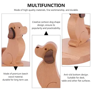 Creative beech wood dog shaped smartphone stand for desk with non-slip base