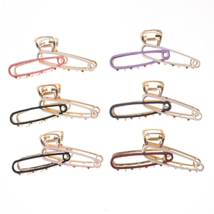Set of 6 colorful paperclip metal hair claws in pink purple and matte finishes