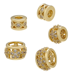 Perline Distanziatrici In Ottone Fiore Geometrico Zircone Per Creazione Gioielli DIY Charms Bracciale Placcato Oro 18K