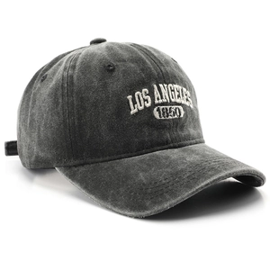 Vintage washed charcoal cotton baseball cap with Los Angeles 1850 white embroidery