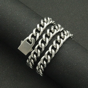 Mens hip hop punk stainless steel Cuban link necklace with spring clasp in silver finish