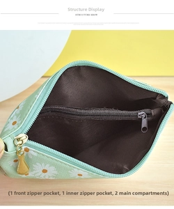 Internal structure of floral storage bag showing zip pockets and main compartments