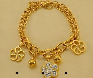 Détail des breloques fleurs évidées en acier inoxydable plaqué or 18 carats avec zircons