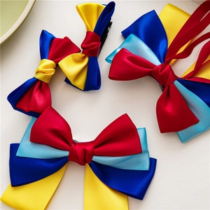 Princess bow hair clips for girls with satin streamers in red blue and yellow colors
