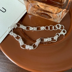 Minimalist S925 sterling silver hand-woven link chain bracelet with lobster clasp