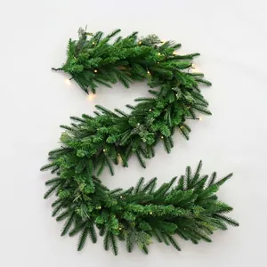 1.8m green PE pine needle Christmas rattan garland with warm white LED fairy lights