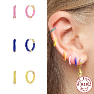 925 Sterling Silver colorful enamel hoop earrings and gold pendant set for women