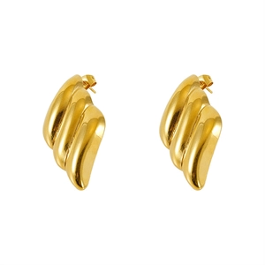 Irregular 18K gold stainless steel earrings with textured triple layer wave design