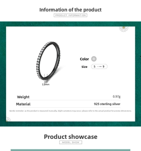 Detail view showing 1.5mm thin S925 silver ring with black plating and tiny diamonds