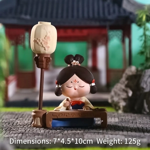 Tang Dynasty girl figurine calligraphy scene resin decor with vintage lamp 7x4.5x10cm