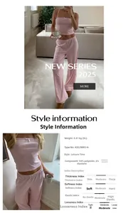 Détails du tissu rose côtelé de l'ensemble loungewear Y2K avec fiche technique