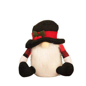 Nordic Christmas gnome plush doll in red black plaid with white long beard holiday decor