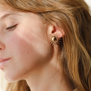 Elegant 18k gold plated sun and moon stud earrings for women in a minimalist style