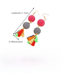 Detailed size specifications for bohemian tassel earrings with multicolor yarn and beads
