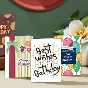Set of 12 minimalist birthday cards with various elegant floral patterns and greetings