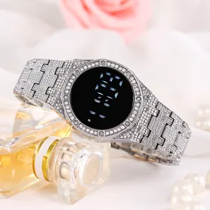 Luxury Iced Out Rhinestone Alloy Digital Watch For Men And Women Fashion Shiny LED Wristwatch Casual Bling Jewelry Accessory