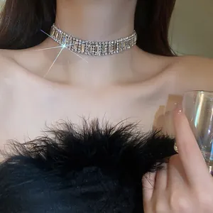 Elegant sparkling full rhinestone choker necklace with silver finish for evening party wear
