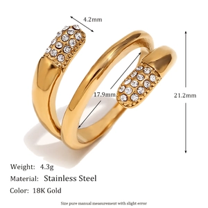 18K gold plated stainless steel spiral ring with sparkling crystal pave settings