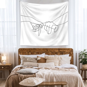 Minimalist black and white line art tapestry for bohemian bedroom wall decoration