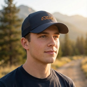 Men's mesh baseball cap with AJGHO embroidery and extended brim for outdoor sun protection