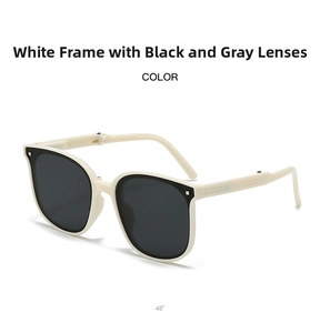 Foldable kids sunglasses with white frame and dark grey lenses for sun protection