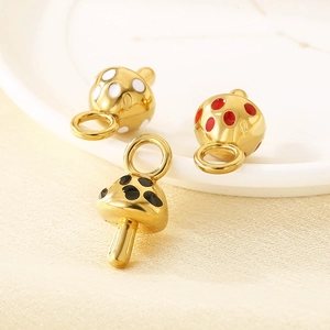 18K gold plated mushroom enamel pendants in red white and black dot designs