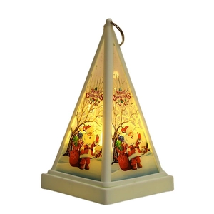 White Christmas lantern with LED warm light featuring Santa Claus and snow scene
