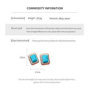 Detailed spec sheet showing vintage turquoise stone earrings with size and weight info