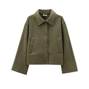 Veste en feutre vert armée avec revers et boutons, style décontracté et coupe ample