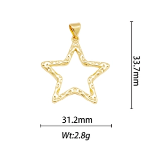 Detail showing 31.2mm x 33.7mm hammered 18k gold plated hollow star pendant size