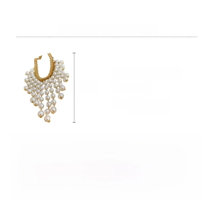 Detailed technical spec card for layered gold alloy and pearl tassel fringe necklace