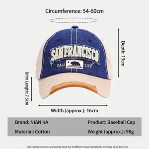 Vintage Denim-Patchwork-Baseballkappe mit San Francisco Stickerei und Größenangaben