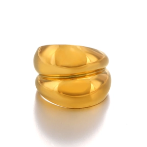 Minimalist wide gold-plated stainless steel ring with polished mirror finish for women