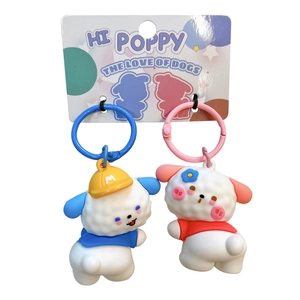 Süße Hunde-Schlüsselanhänger für Paare mit 'HI POPPY' Karte für Taschen.