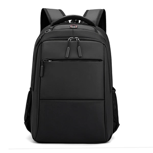 Business casual black laptop backpack with multi-layer zipper pockets and padded straps