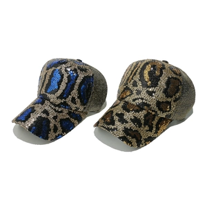 Sparkling leopard print sequin baseball caps in blue and brown for women summer style