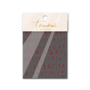Detail of adhesive nail art stickers featuring red floral patterns and 5D textures