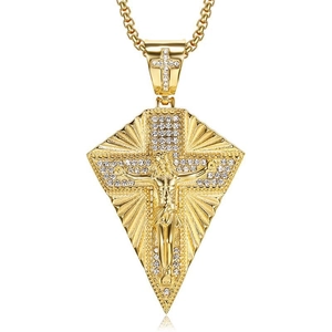 Hiphop iced out Jesus cross pendant necklace in 18k gold plated stainless steel