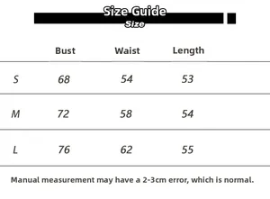 Size chart table for backless lace tank top with bust, waist, and length in cm