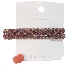 Handmade purple crystal beaded floral spring hair clip with woven bead design for women