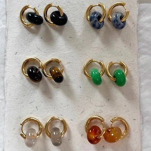 Natural agate and jade stone earrings set in gold stainless steel finish