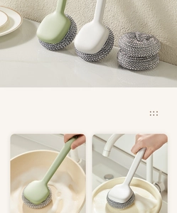 Kitchen dish brush with long handle and replaceable stainless steel wire cleaning ball