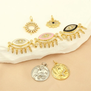 Evil Eye Unicorn Sun DIY Charms Pendants Copper Gold Plated With Zircon Enamel Jewelry Making Finding Accessories