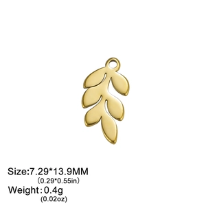 Golden stainless steel leaf charm for DIY jewelry making shown on white background