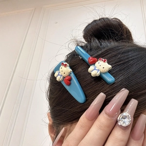 Acryl Cartoon Katze Herz Haarklammern Blau Süß Entenschnabel BB Nadeln Für Kinder Mädchen Haarschmuck